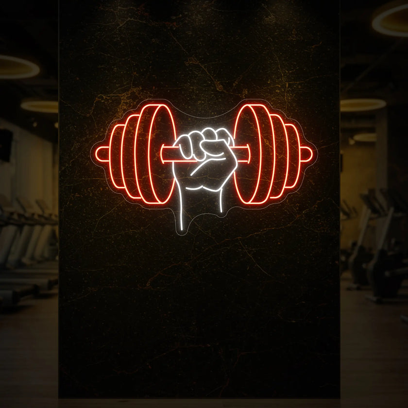 Hand holding a weight Neon Sign
