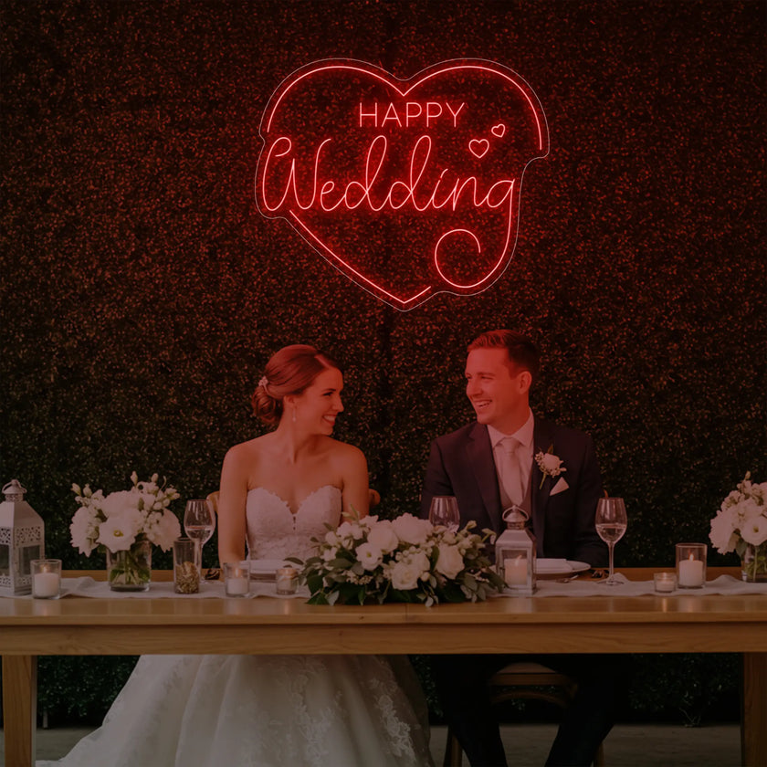 Happy Wedding Heart Neon Sign