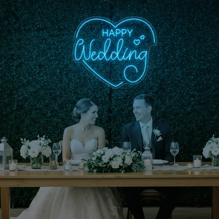 Happy Wedding Heart Neon Sign