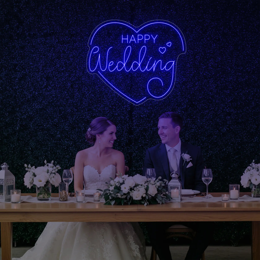 Happy Wedding Heart Neon Sign