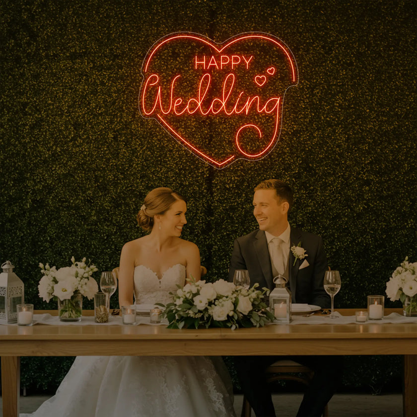 Happy Wedding Heart Neon Sign