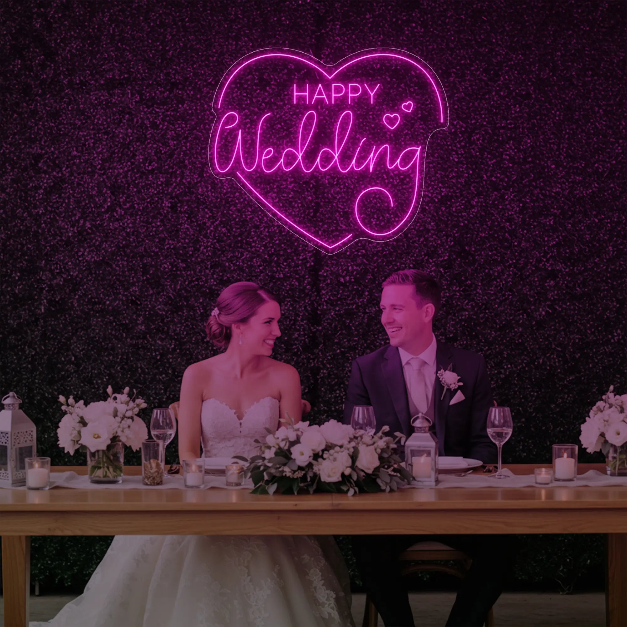 Happy Wedding Heart Neon Sign