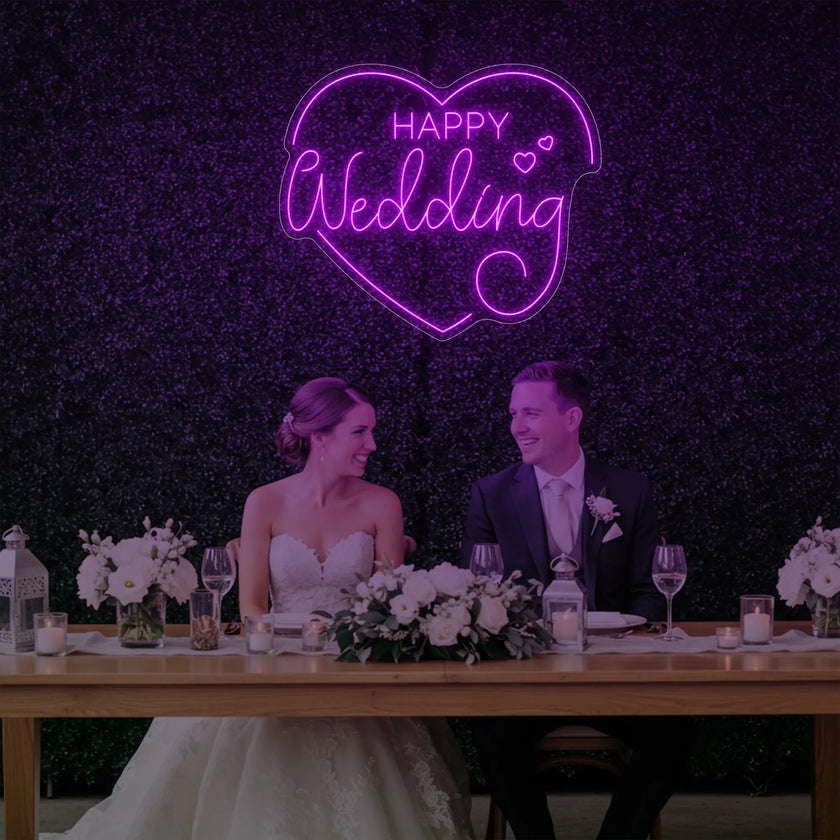 Happy Wedding Heart Neon Sign