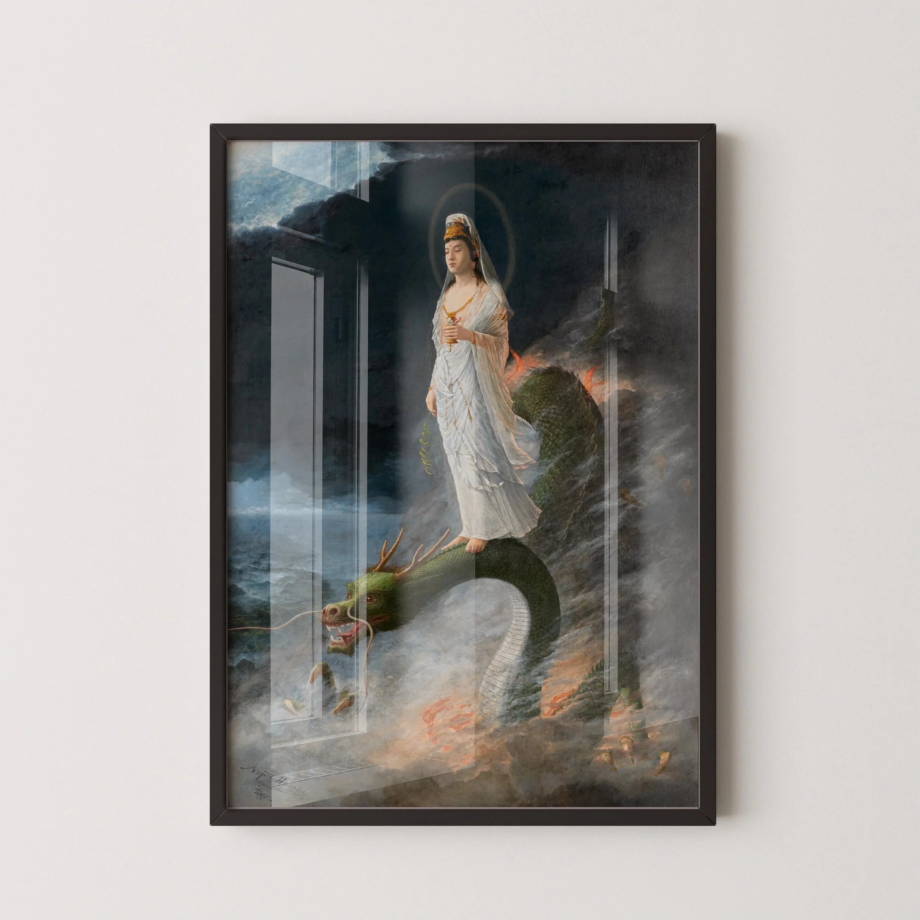 Harada Naojiro - Bodhisattva Kannon Riding a Dragon | PRINT | Japanese Yoga Style Art (available handframed or unframed)