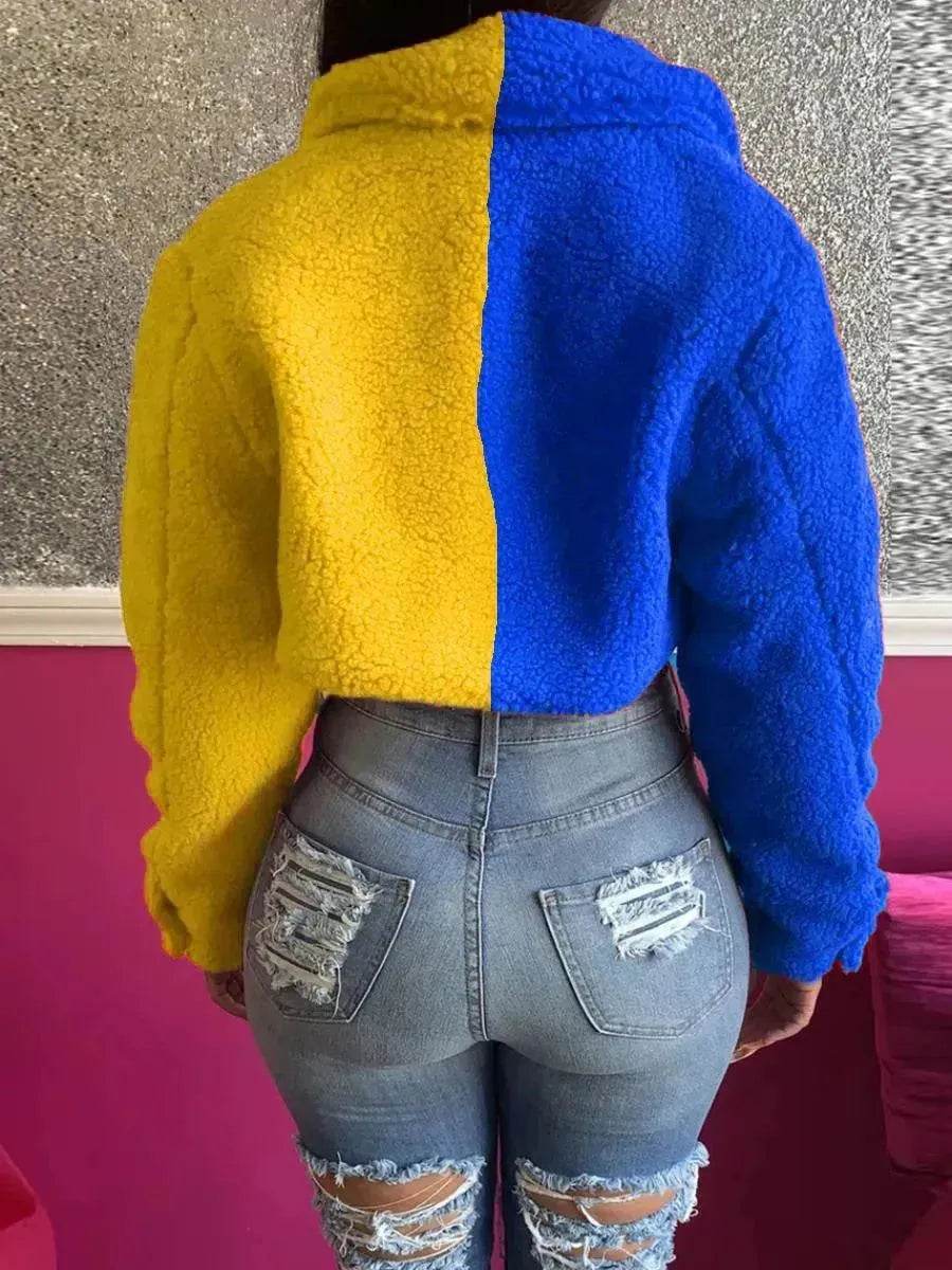 Harajuku Style Stitching Color Matching Women's Coat Slim Fit