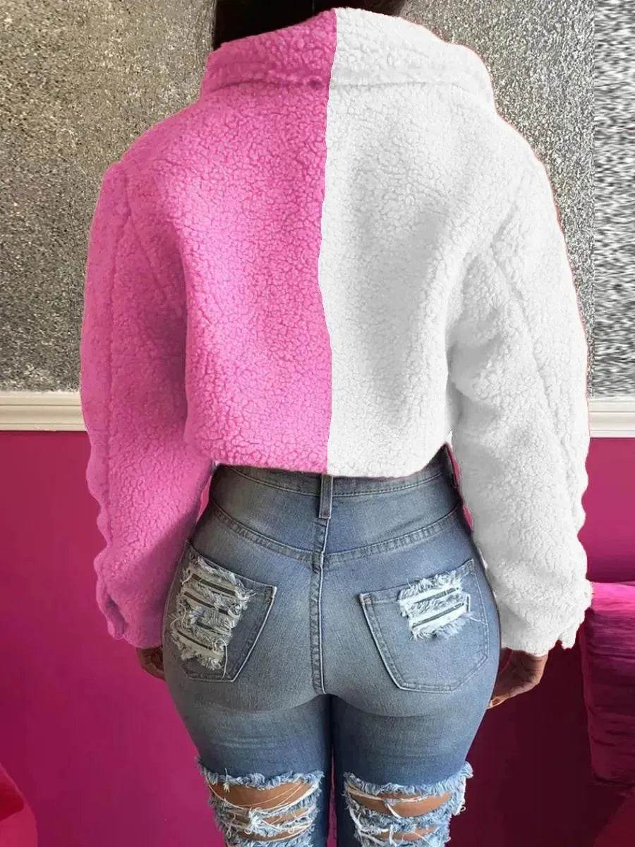 Harajuku Style Stitching Color Matching Women's Coat Slim Fit