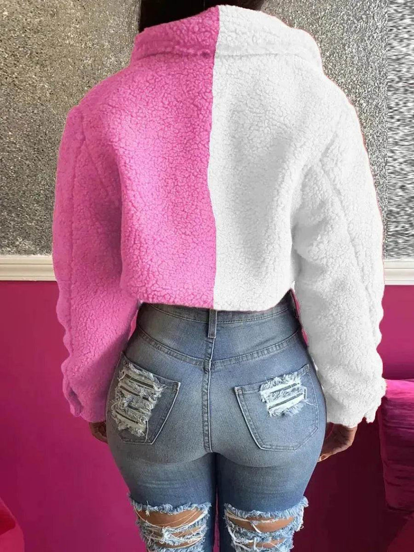 Harajuku Style Stitching Color Matching Women's Coat Slim Fit