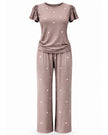 Heartfull PJ – Silky Printed Pajama Set 2PC In Mochacinno Hearts