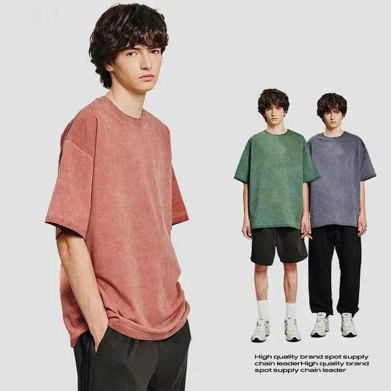 Heavy Dirty Washed Old Loose Double Yarn Cotton Short Sleeve