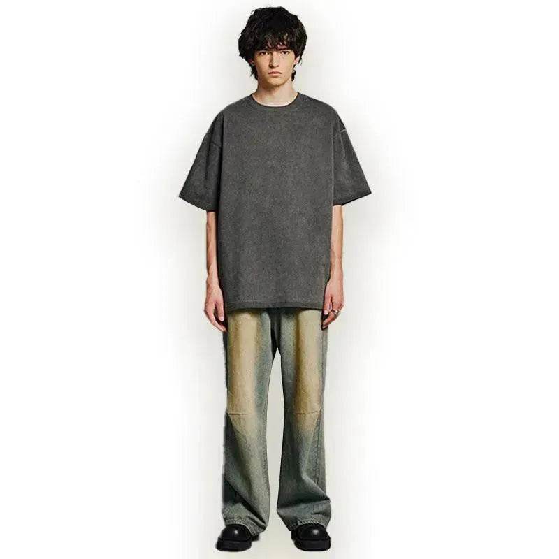Heavy Dirty Washed Old Loose Double Yarn Cotton Short Sleeve