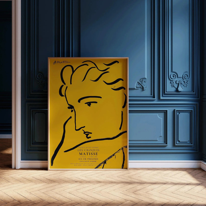 Henri Matisse Woman Profile Art Print: Yellow & Black Sketch, Giclee on Hahnemuhle Paper