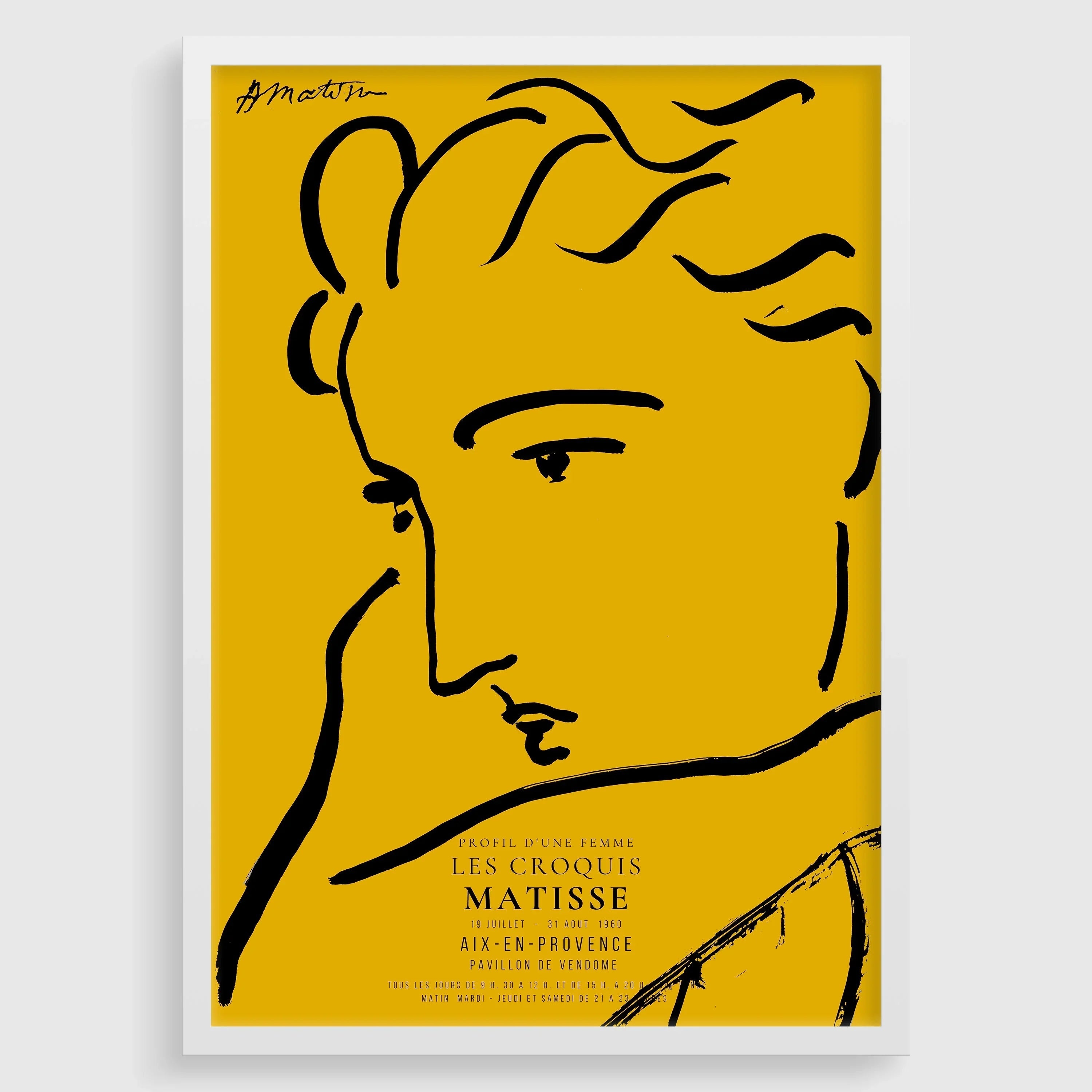 Henri Matisse Woman Profile Art Print: Yellow & Black Sketch, Giclee on Hahnemuhle Paper
