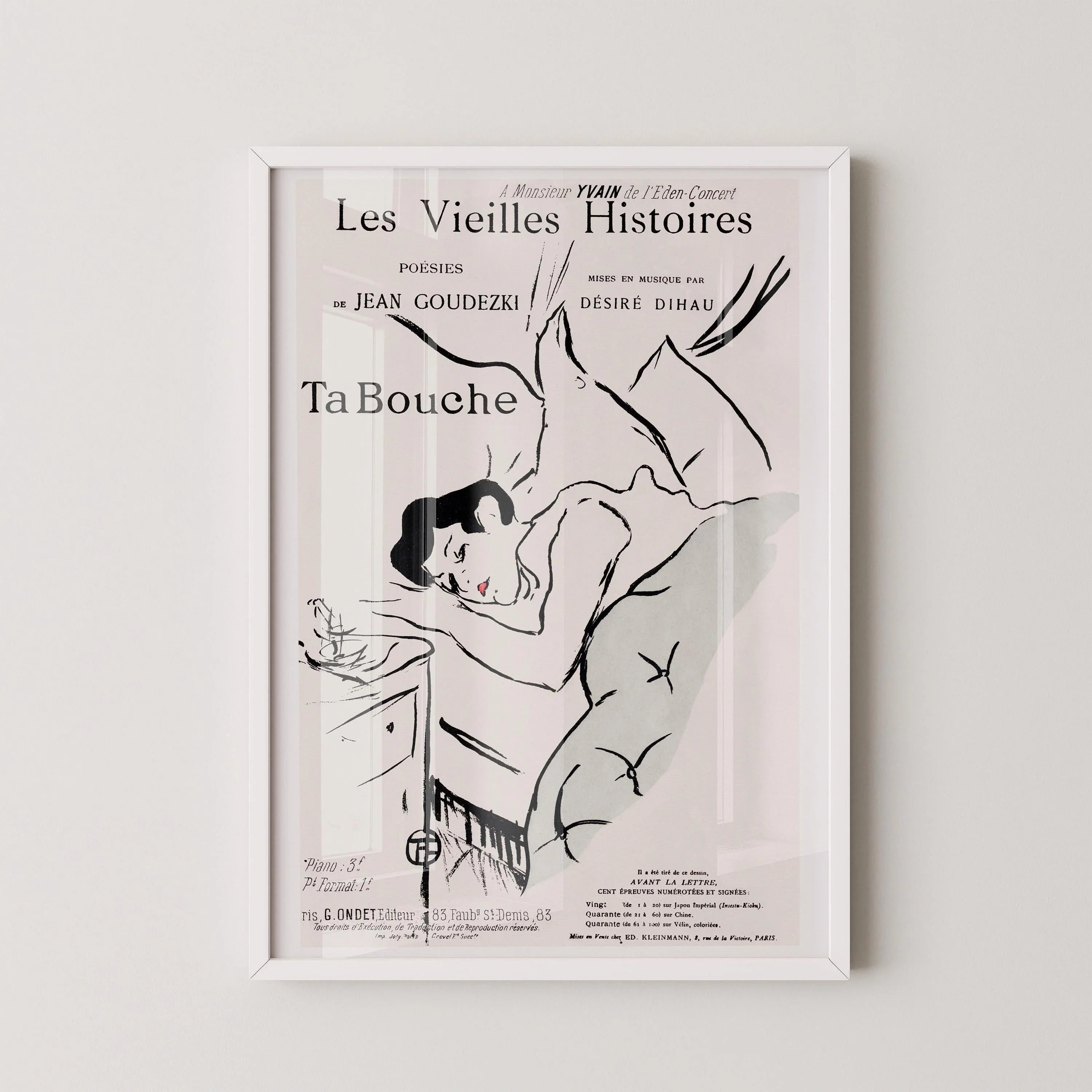 Henri Toulouse Lautrec - Ta Bouche | Famous Sketch Neutral Art Poster (available handframed or unframed)