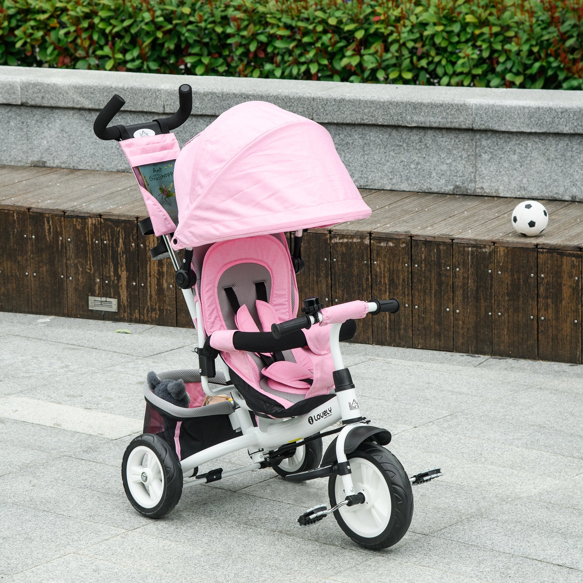 Qaba Convertible 4-in-1 Toddler Tricycle with Parent Handle for Kids 1-5 Years Outdoor Play Pink