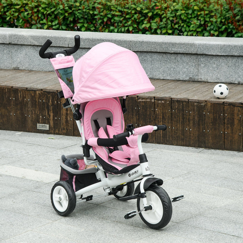 Qaba Convertible 4-in-1 Toddler Tricycle with Parent Handle for Kids 1-5 Years Outdoor Play Pink