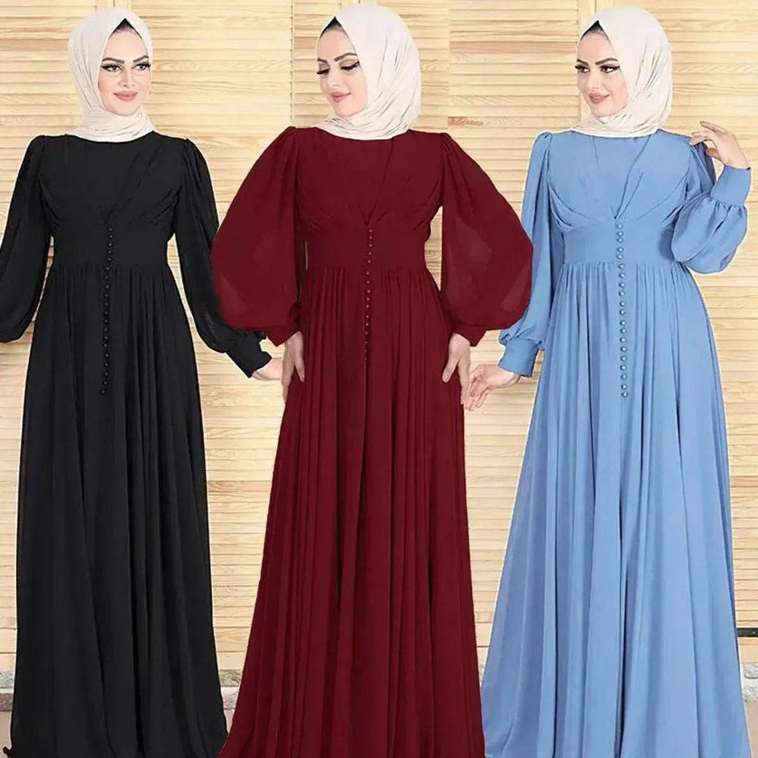 High-density Double Chiffon Simple Fashion And Elegant Abaya Dress for Arab Dubai Turkey Middle Eastern Women.