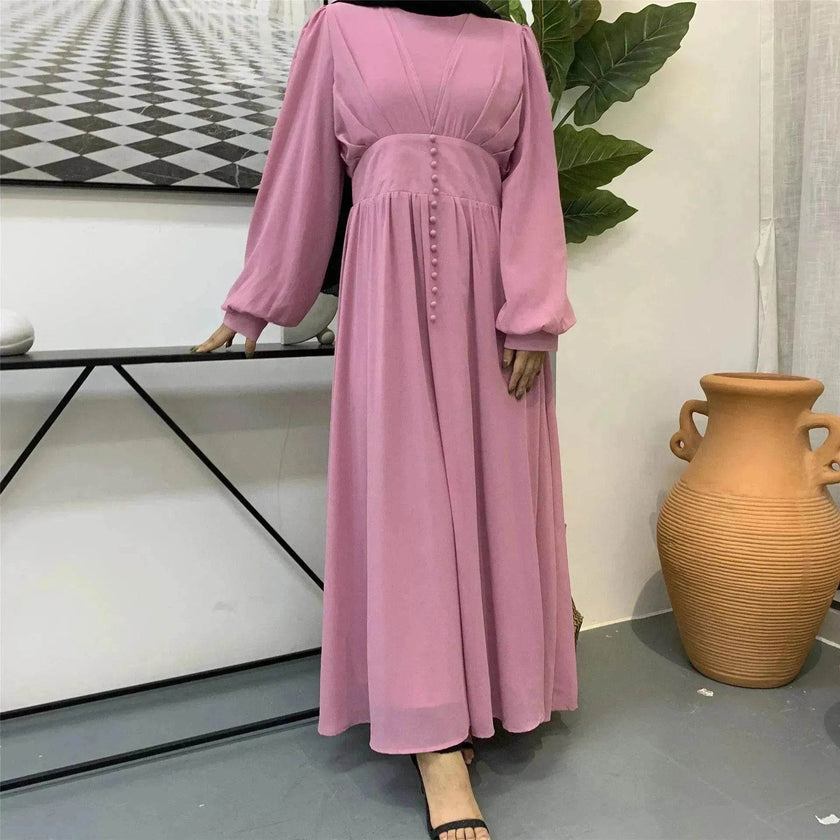 High-density Double Chiffon Simple Fashion And Elegant Abaya Dress for Arab Dubai Turkey Middle Eastern Women.