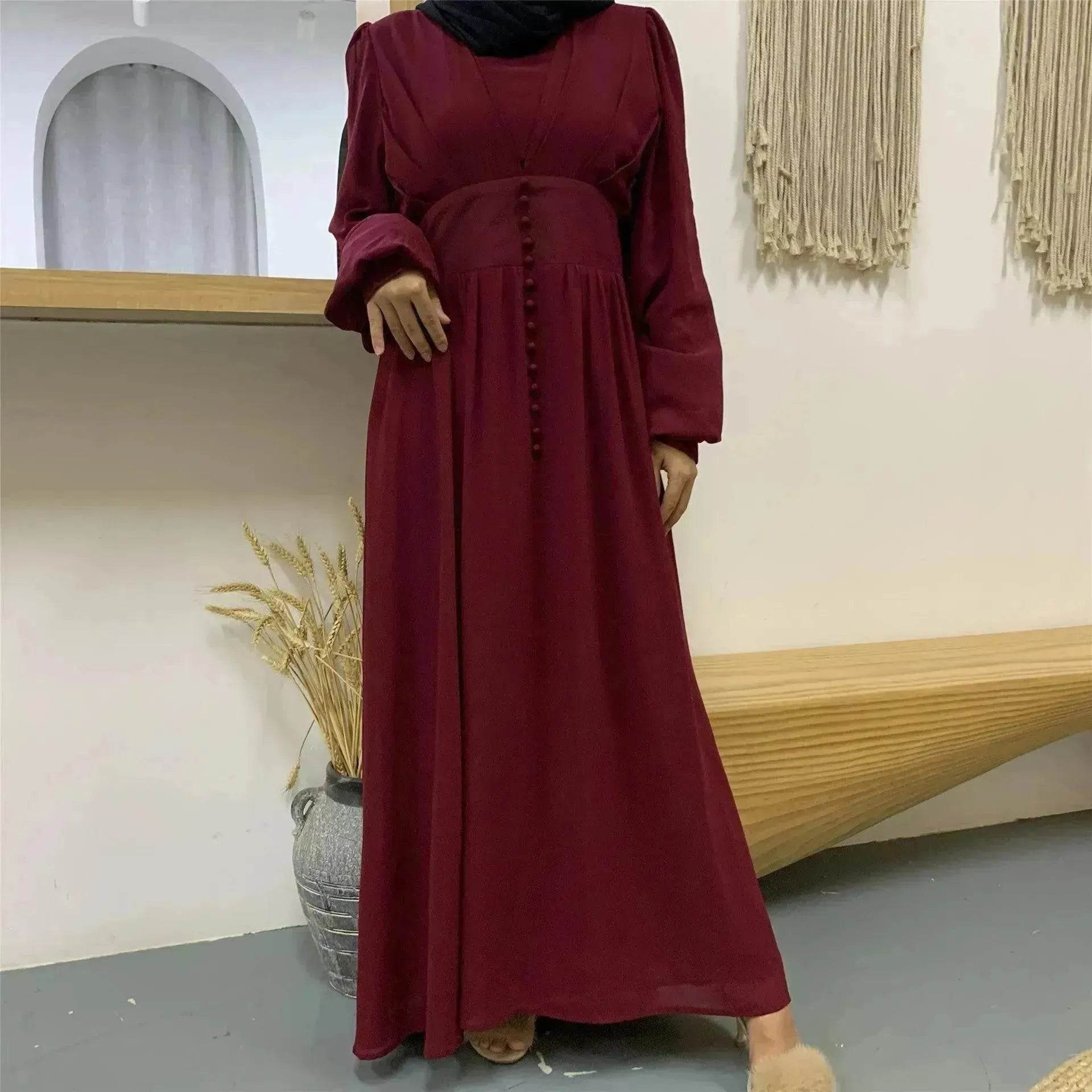 High-density Double Chiffon Simple Fashion And Elegant Abaya Dress for Arab Dubai Turkey Middle Eastern Women.