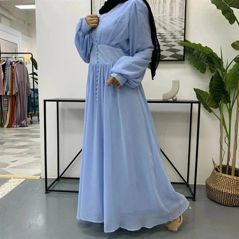 High-density Double Chiffon Simple Fashion And Elegant Abaya Dress for Arab Dubai Turkey Middle Eastern Women.