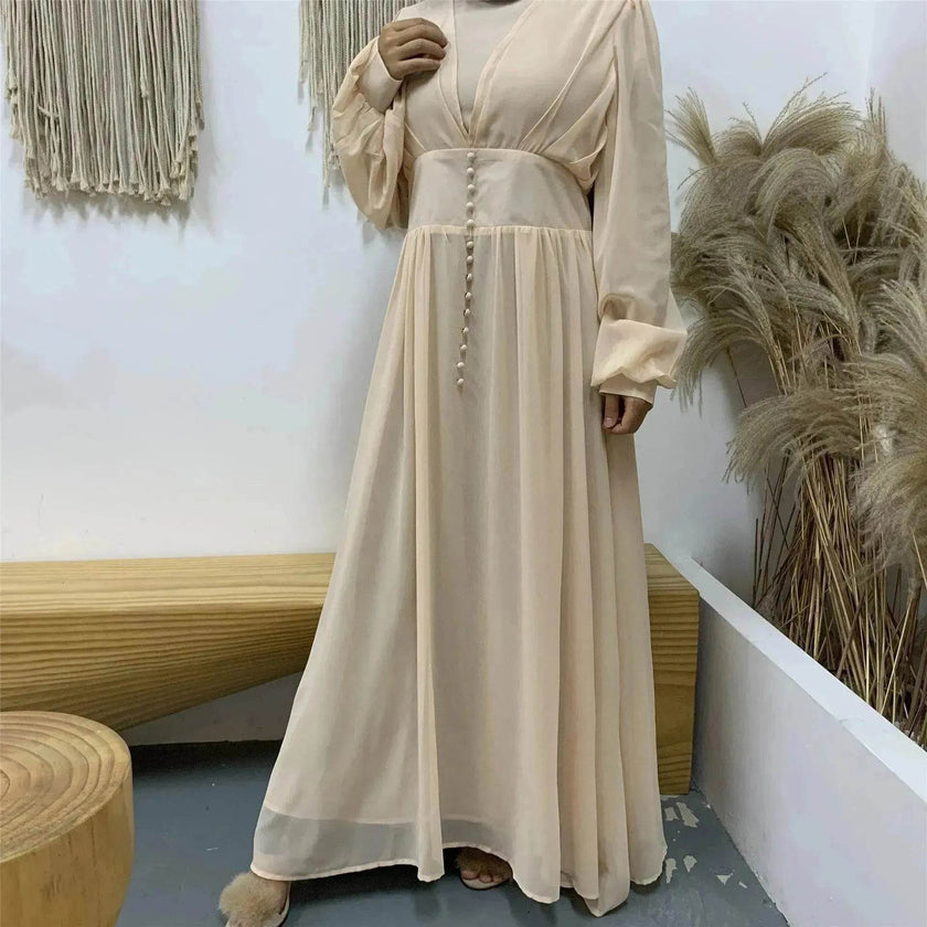 High-density Double Chiffon Simple Fashion And Elegant Abaya Dress for Arab Dubai Turkey Middle Eastern Women.