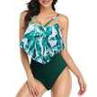 High Waist Split Swimsuit with Double Layer Lotus Leaf Design