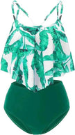 High Waist Split Swimsuit with Double Layer Lotus Leaf Design