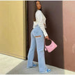 High Waist Stretch Ripped Hem Slit Denim Trousers For Women