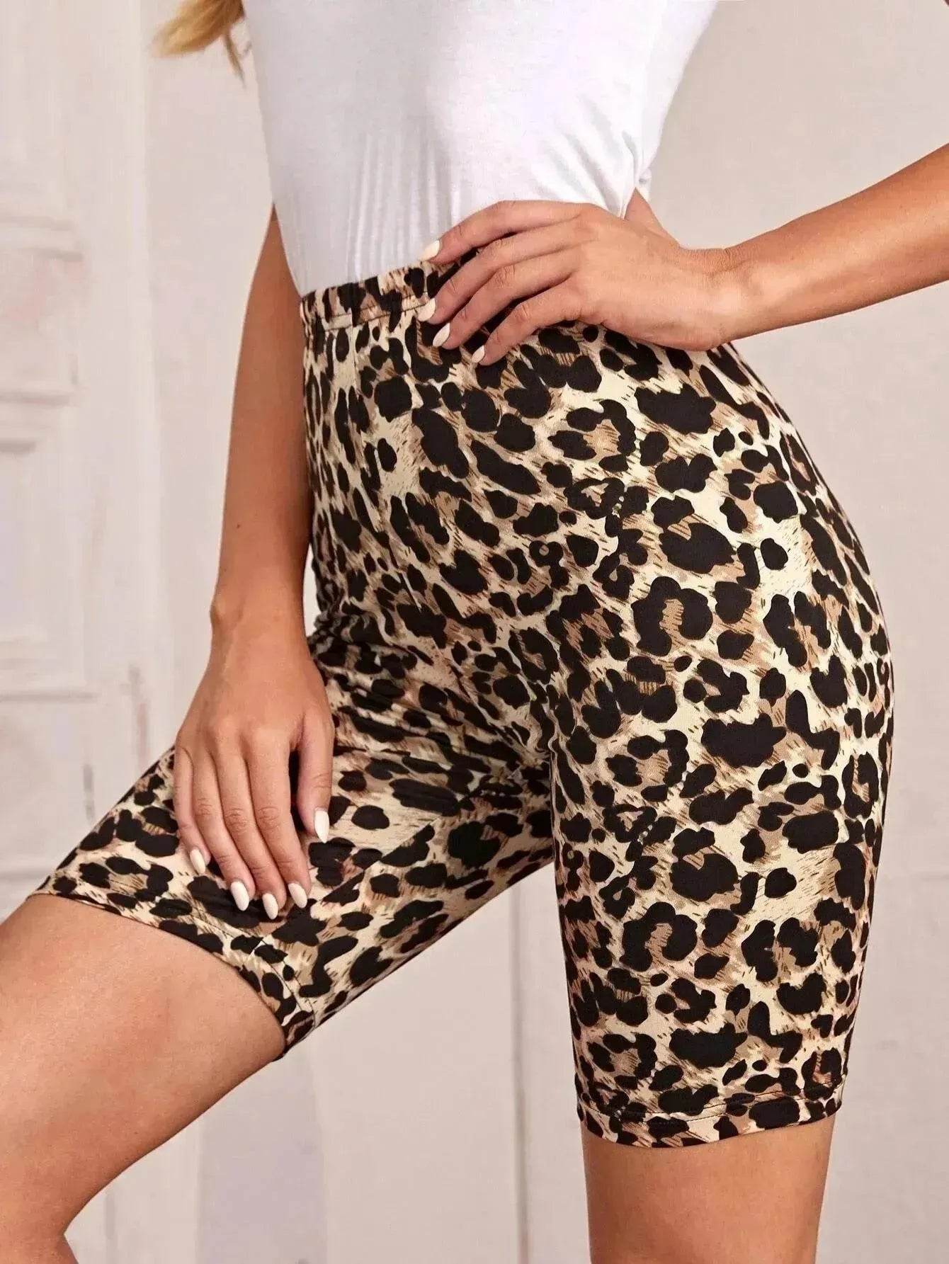 High Waist Tight Leopard Print Shorts Slim Elastic Leggings