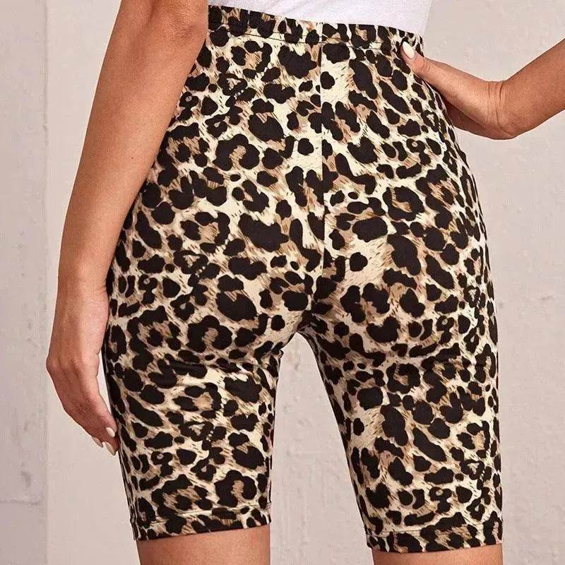 High Waist Tight Leopard Print Shorts Slim Elastic Leggings