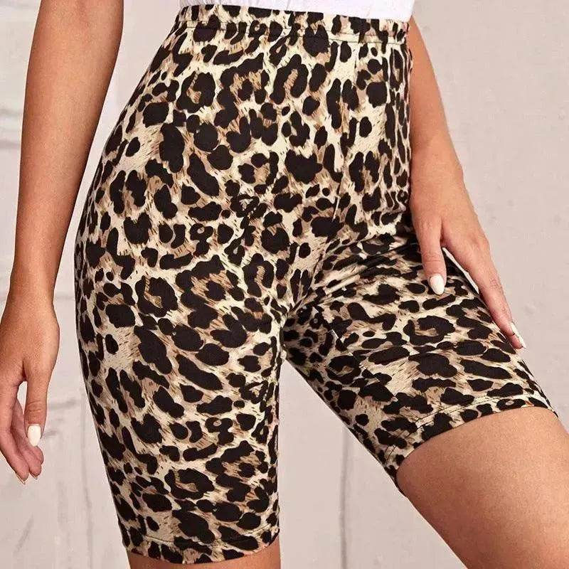 High Waist Tight Leopard Print Shorts Slim Elastic Leggings
