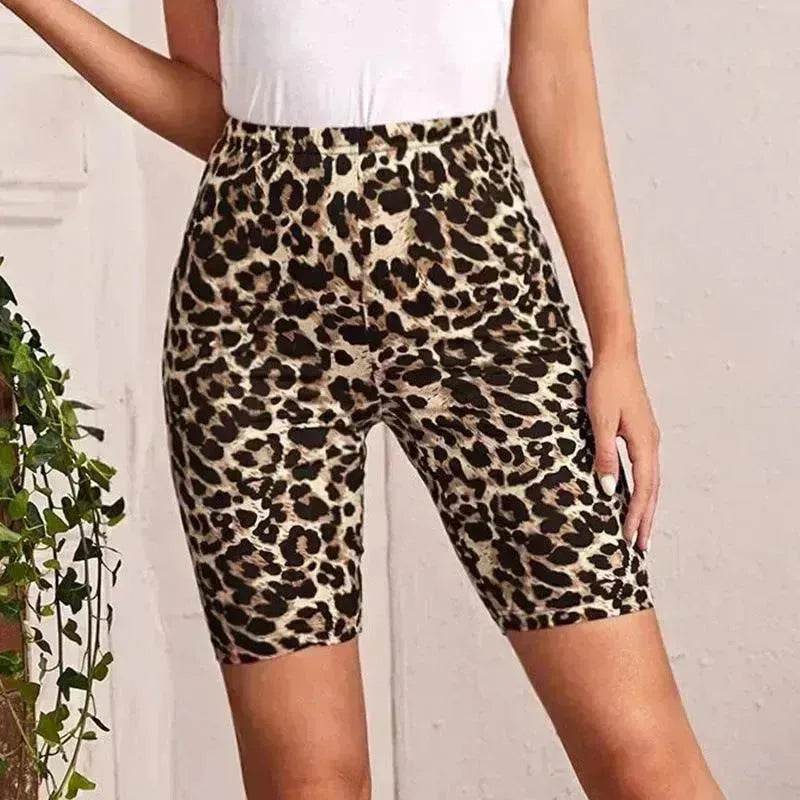 High Waist Tight Leopard Print Shorts Slim Elastic Leggings
