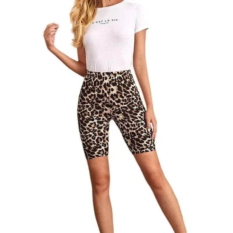 High Waist Tight Leopard Print Shorts Slim Elastic Leggings