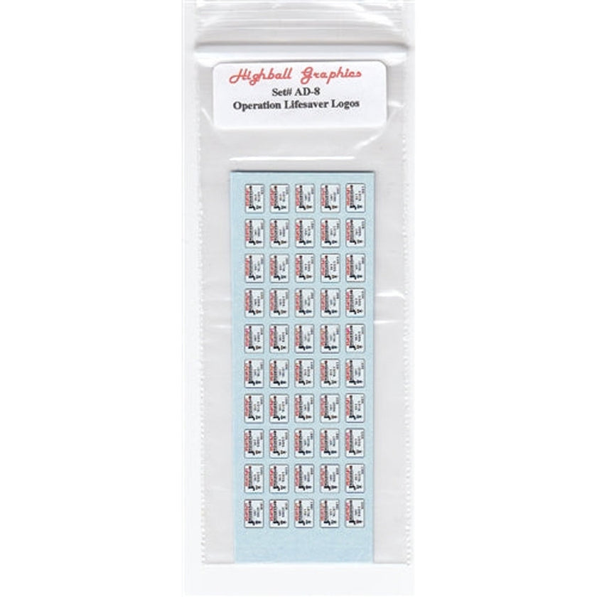 Highball Graphics AD-8 HO Operation Lifesaver Accessory Decals Logos Pre 2012 Waterslide Decal Set NIB
