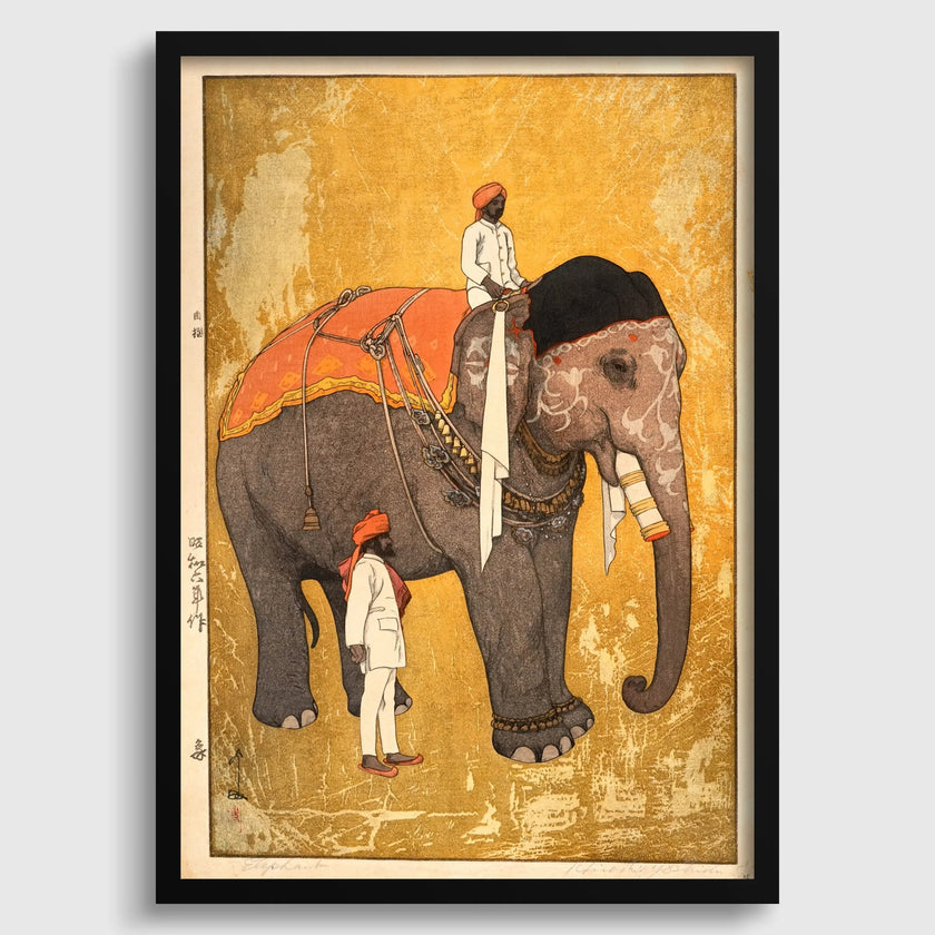 Hiroshi Yoshida Elephant Print: Vintage Japanese Woodblock Art