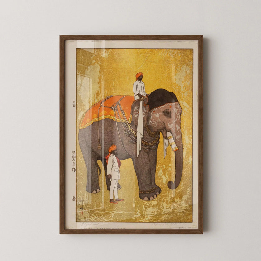Hiroshi Yoshida Elephant Print: Vintage Japanese Woodblock Art