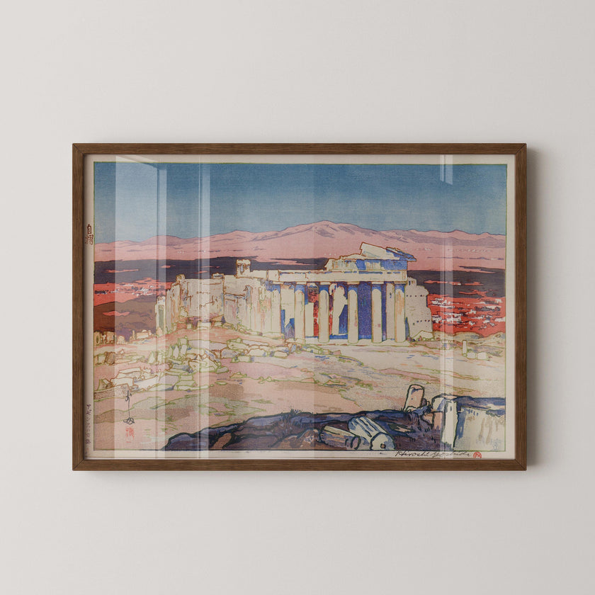 Hiroshi Yoshida Print: Ancient Athens Ruins, Japanese Woodblock Art