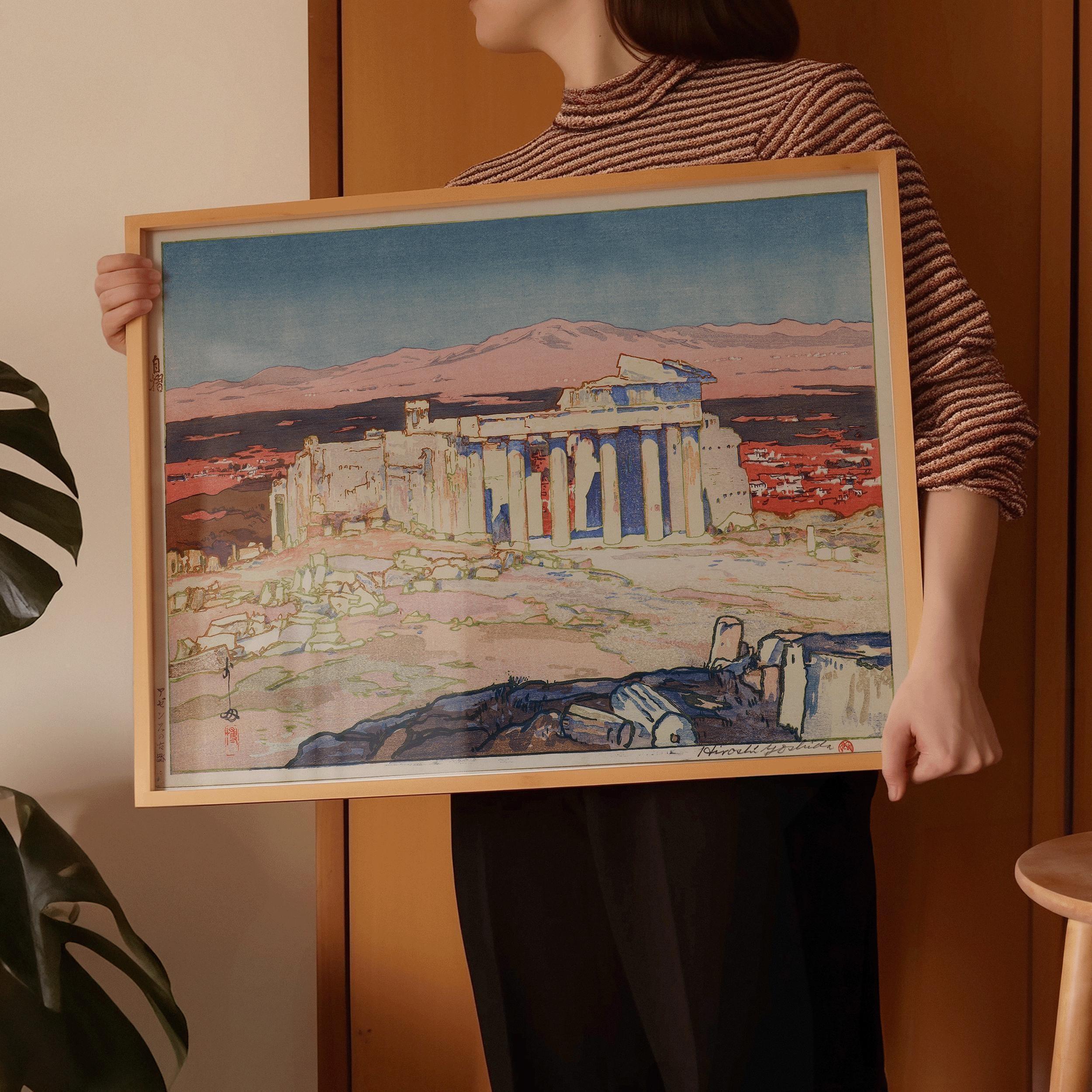 Hiroshi Yoshida Print: Ancient Athens Ruins, Japanese Woodblock Art