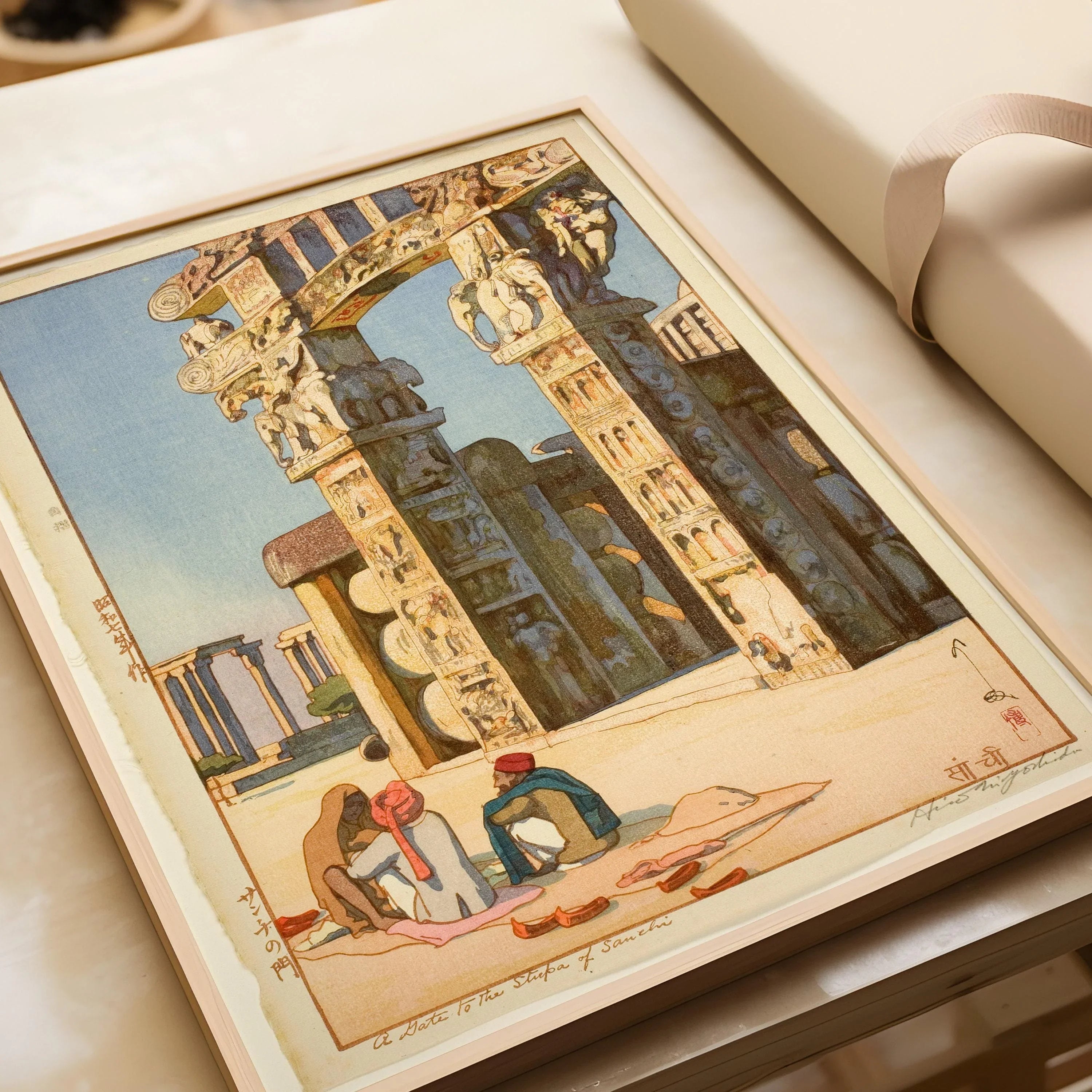 Hiroshi Yoshida Print: Japanese Woodblock Art - Gate to the Stupa at Sanchi