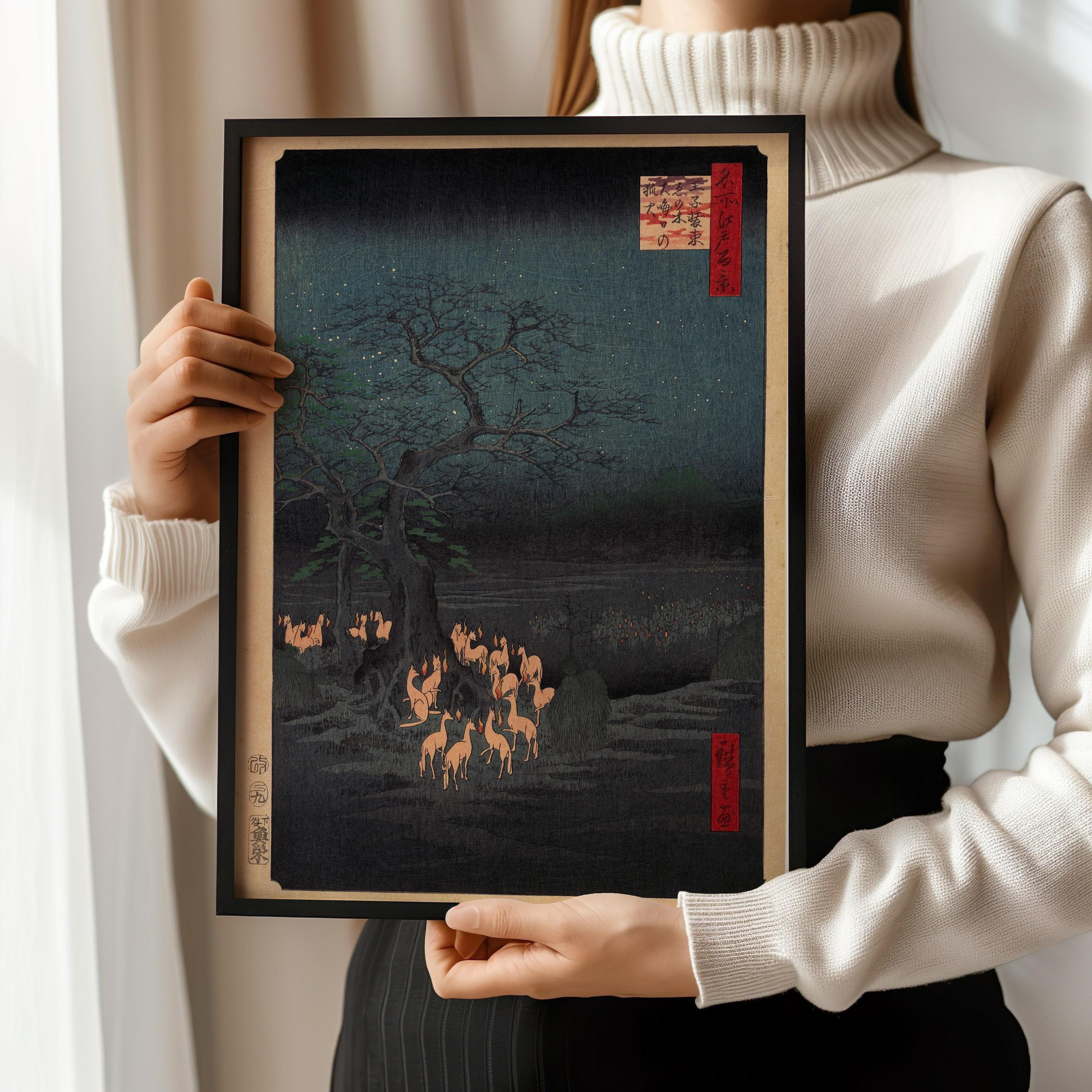 Hiroshige Foxfire Print: Japanese Vintage Art, Giclee Fine Art (Framed Available)