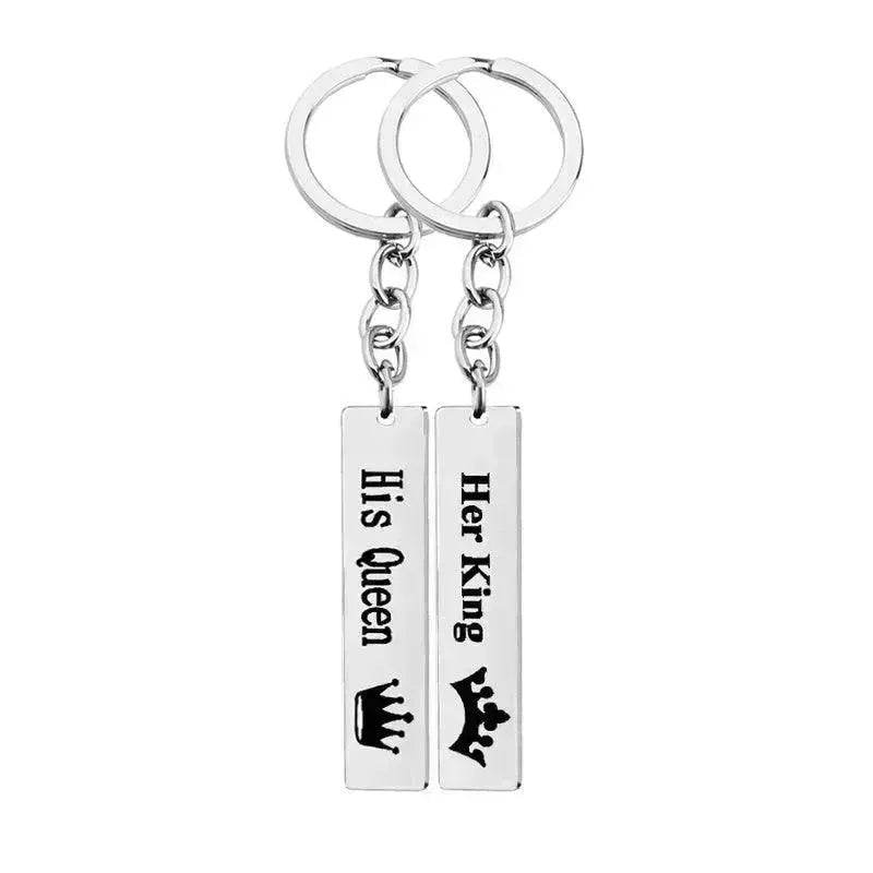 His Queen Her King Stainless Steel Couple Keychains Love Heart Her One His Only Rectangle Key Chain