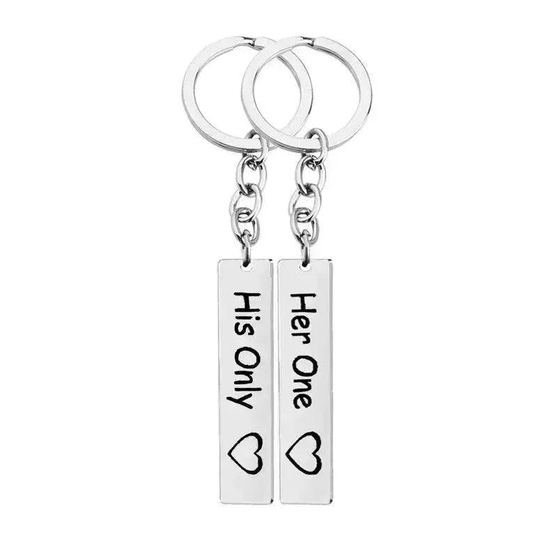 His Queen Her King Stainless Steel Couple Keychains Love Heart Her One His Only Rectangle Key Chain