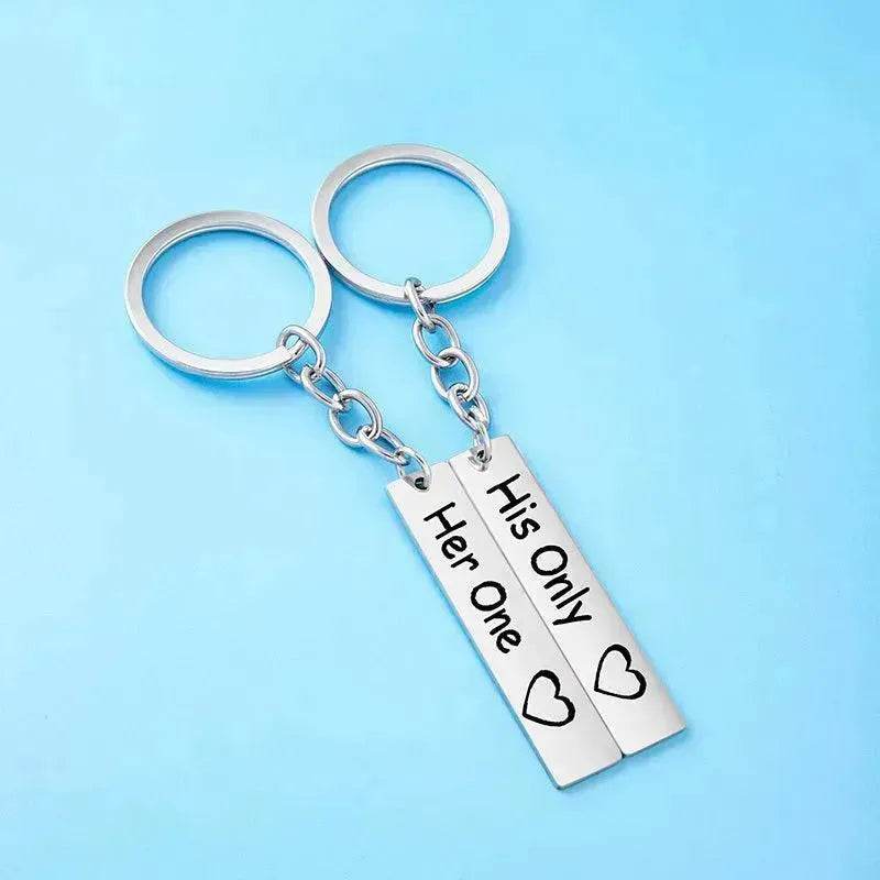 His Queen Her King Stainless Steel Couple Keychains Love Heart Her One His Only Rectangle Key Chain