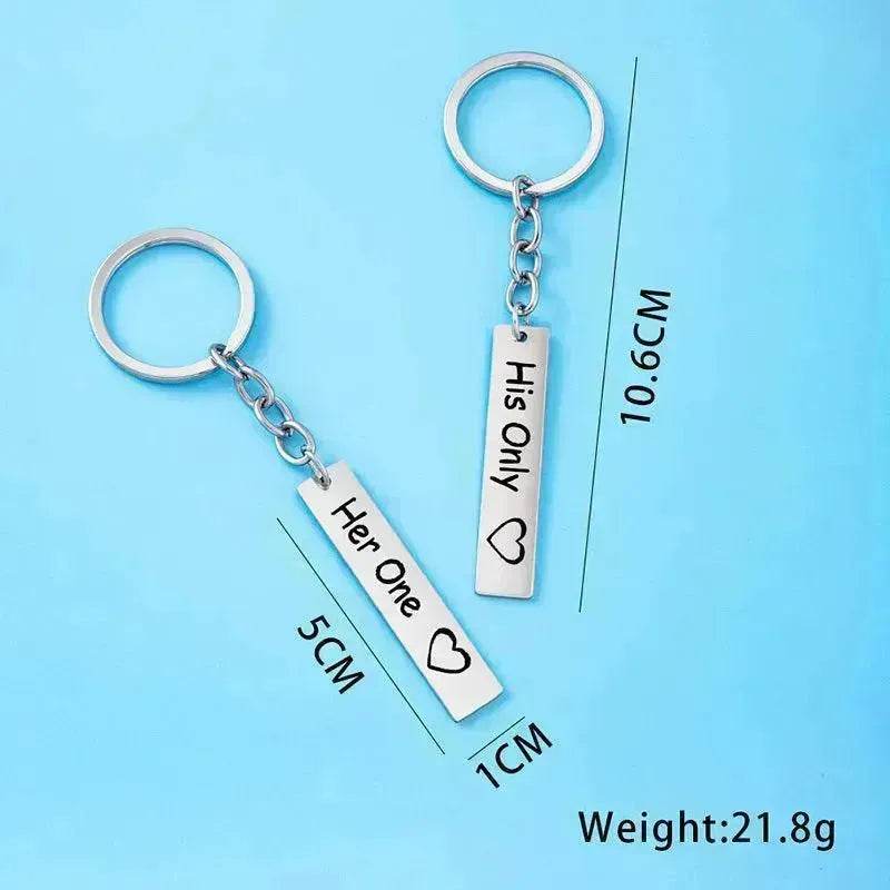 His Queen Her King Stainless Steel Couple Keychains Love Heart Her One His Only Rectangle Key Chain