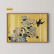 Hokusai Hydrangeas and Swallow Print: Japanese Vintage Art