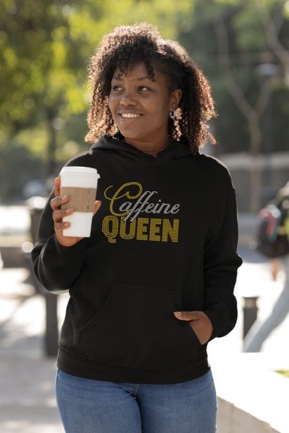 Caffeine Queen Rhinestone Shirt – Coffee Lover Sparkle Bling Apparel | Blingdazzel