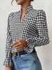 Houndstooth V-neck Long Sleeve Top Women
