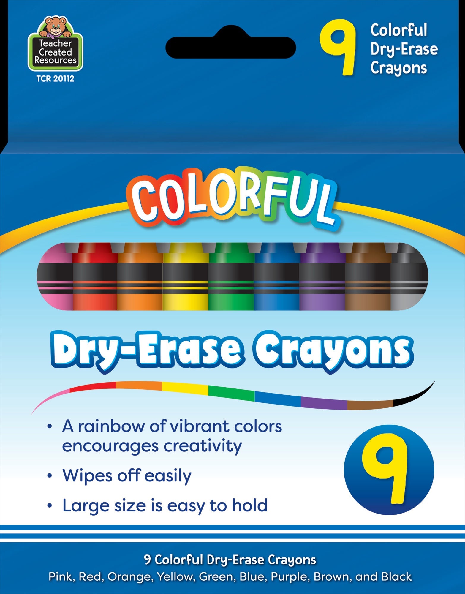 Teacher Created Resources - Colorful Dry-Erase Crayons, 9 Vibrant Colors for Creative Learning