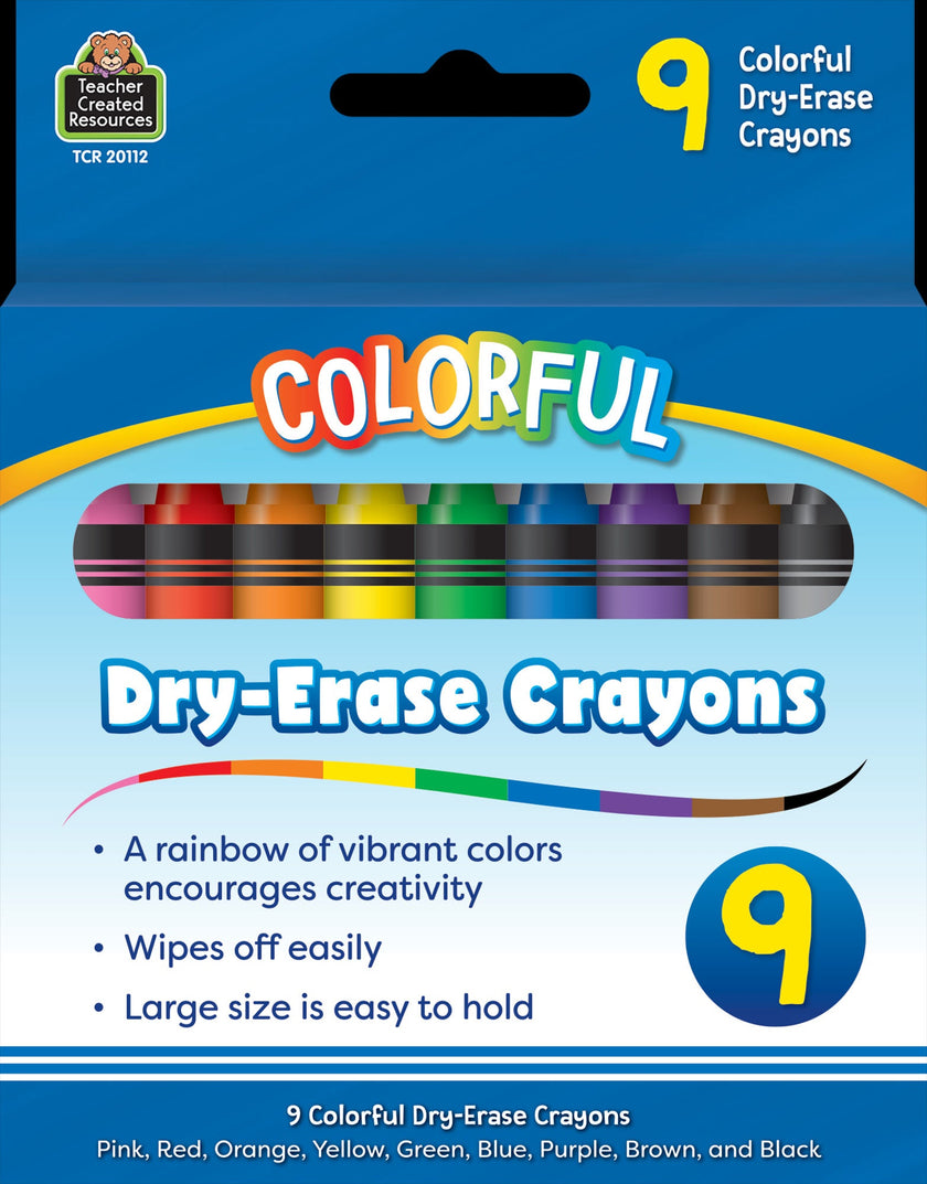 Teacher Created Resources - Colorful Dry-Erase Crayons, 9 Vibrant Colors for Creative Learning