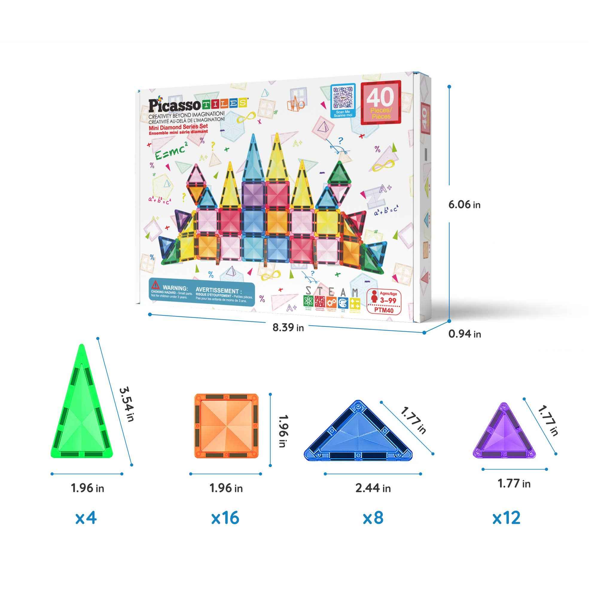 PicassoTiles 40pc Travel Size Magnetic Tile Building Set