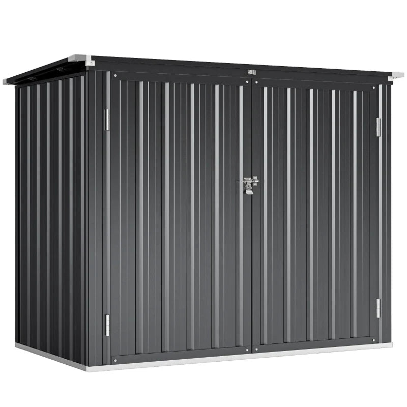 Outdoor Storage Shed Lockable Galvanized Steel Garbage Bin Shed Lift-up Lid for 2 Trash Cans